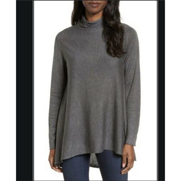 EILEEN FISHER Lyocell turtleneck gray long sleeve knit top size XS - Picture 1 of 5